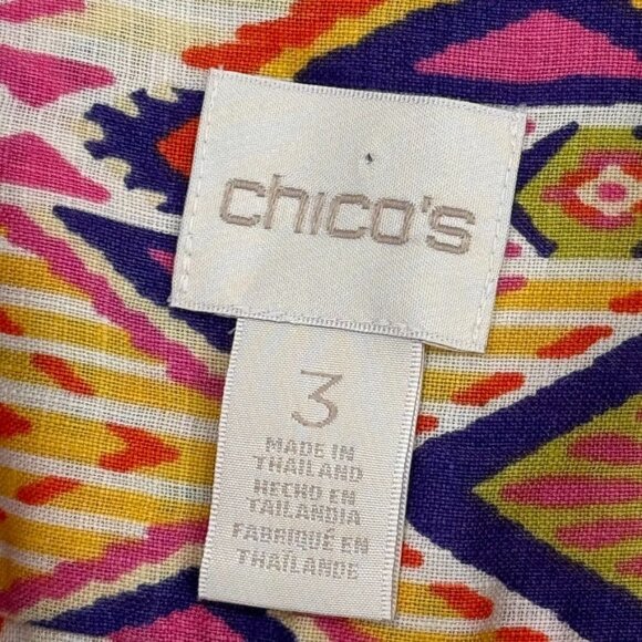 Chicos 3 Womens Ikat Linen Button-Back no iron Shirt blouse 3/4 sleeve Size XL - Picture 4 of 16